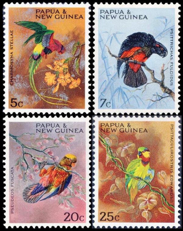 PAPUA NUEVA GUINEA/SELLOS, 1967 - AVES - LOROS - YV 122/25 - 4 VALORES - NUEVO - MINT