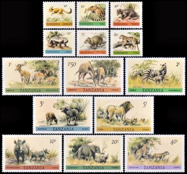 TANZANIA/SELLOS, 1980 - SELLOS ORDINARIOS - ANIMALES SALVAJES - YV 163/76 - 14 VALORES - NUEVO - MINT