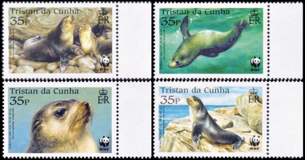 TRISTAN DA CUNHA/SELLOS, 2004 - W.W.F. - FAUNA MARINA - OTARIAS - YV 757/60 - 4 VALORES - NUEVO - MINT