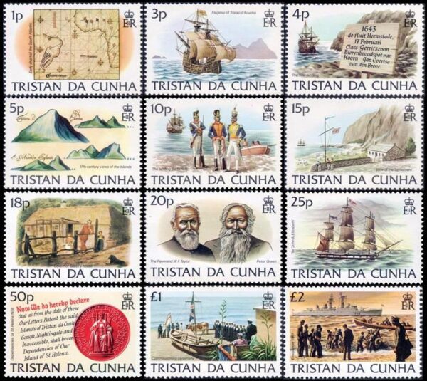 TRISTAN DA CUNHA/SELLOS, 1983 - SELLOS ORDINARIOS - ELIZABETH II - HISTORIA DE LA ISLA - YV 331/42 - 12 VALORES - NU8EVO - MINT