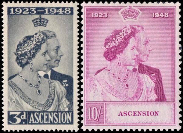 ASCENSION/STAMPS, 1948 – SILVER WEDDING – GEORGE VI – YV 53/54 – 2 VALUES - HINGED