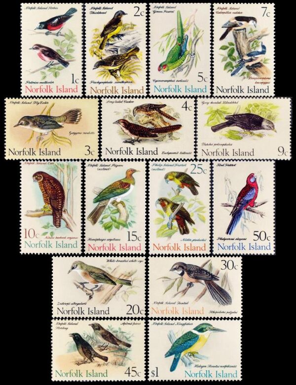 NORFOLK/SELLOS, 1970-1971 - SELLOS ORDINARIOS - FAUNA - AVES - YV 105/112 + 116/122 - 15 VALORES - NUEVO - MINT