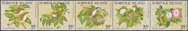 NORFOLK/SELLOS, 1981 - FAUNA - AVES - ANTEOJITOS PECHIBLANCO - YV 267/71 - 5 VALORES - NUEVO - MINT