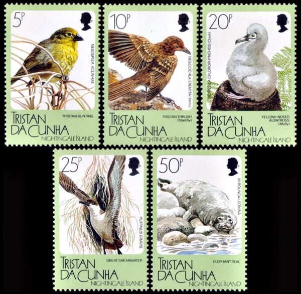 TRISTAN DA CUNHA/SELLOS, 1988 - FAUNA DE LA ISLA NIGHTINGALE - AVES - MAMIFEROS MARINOS - YV 419/23 - 5 VALORES - NUEVO - MINT