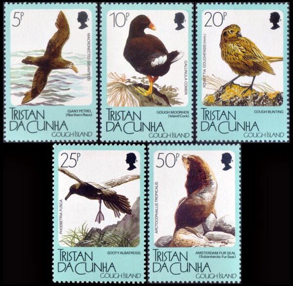 TRISTAN DA CUNHA/SELLOS, 1989 - FAUNA DE LA ISLA GOUGH - AVES - MAMIFEROS MARINOS - YV 448/52 - 5 VALORES - NUEVO - MINT