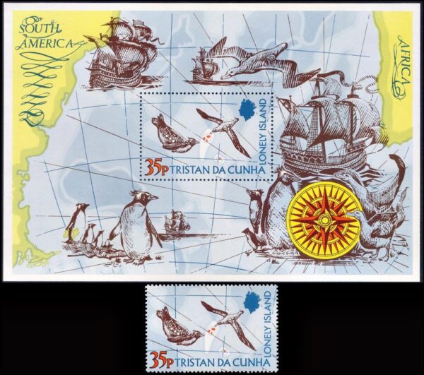 TRISTAN DA CUNHA/STAMPS, 1974 - MAPS - SHIPS - BIRD - PENGUINS - YV BF 2 + STAMP - BLOCK + 1 VALUE - MNH