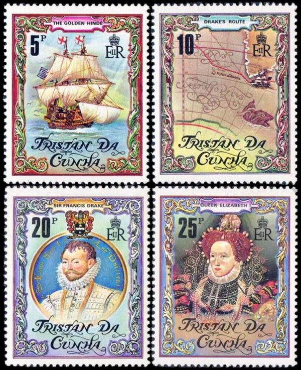 TRISTAN DA CUNHA/STAMPS, 1980 - SHIPS - MAPS - FRANCIS DRAKE - ELIZABETH I - YV 277/280 - 4 VALUES - MNH