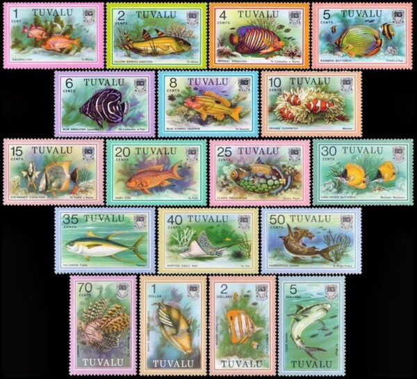 TUVALU/SELLOS, 1979 - SELLOS ORDINARIOS - FAUNA - PECES - YV 93/110 - 18 VALORES - NUEVO