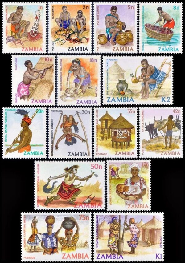 ZAMBIA/SELLOS, 1981 - SELLOS ORDINARIOS - ARTESANOS - NATIVOS - YV 237/43 + 248/52 + 271/73 - 15 VALORES - NUEVO - MNH