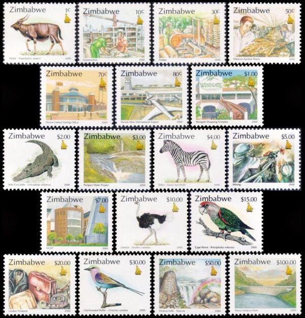 ZIMBABWE/SELLOS, 2000 - SELLOS ORDINARIOS - FAUNA - VISTAS - TURISMO - OFICIOS - YV 417/34 - 18 VALORES - NUEVO - MINT