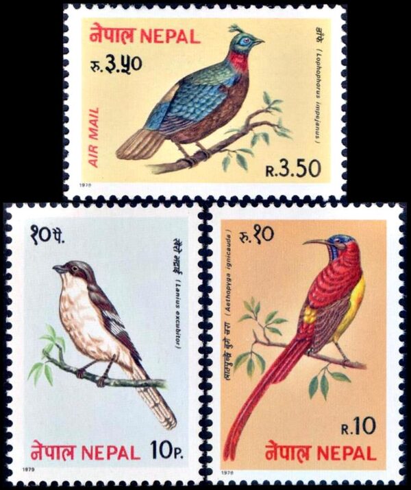 NEPAL/SELLOS, 1979 - FAUNA - AVES - YV 352/53 + A 6 - 3 VALORES - NUEVO - MINT