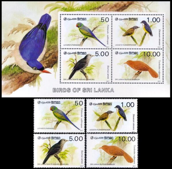 SRI LANKA/SELLOS, 1987 - FAUNA - AVES - YV 797/800 + BF 32 - 4 VALORES + BLOQUE - NUEVO - MNH