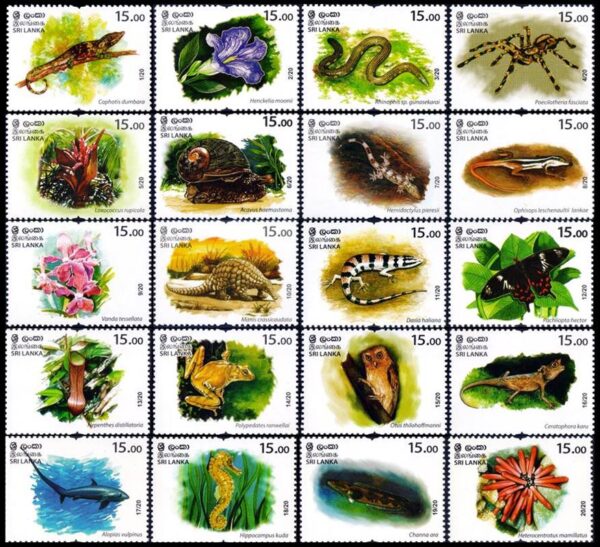 SRI LANKA/SELLOS, 2020 - FLORA Y FAUNA - YV 2232/51 - 20 VALORES -  NUEVO - MINT