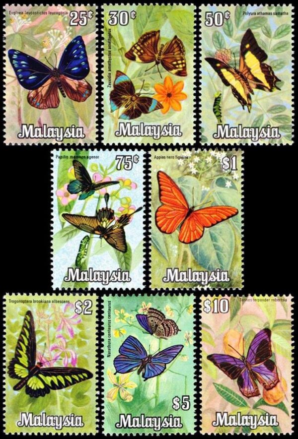 MALASIA/SELLOS, 1970 - SELLOS ORDINARIOS - FAUNA - MARIPOSAS - YV 68/75 - 8 VALORES - NUEVO - MINT