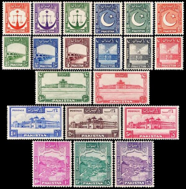 PAKISTAN/SELLOS, 1948 – SELLOS ORDINARIOS – YV 24/43 – 20 VALORES – NUEVO – MINT