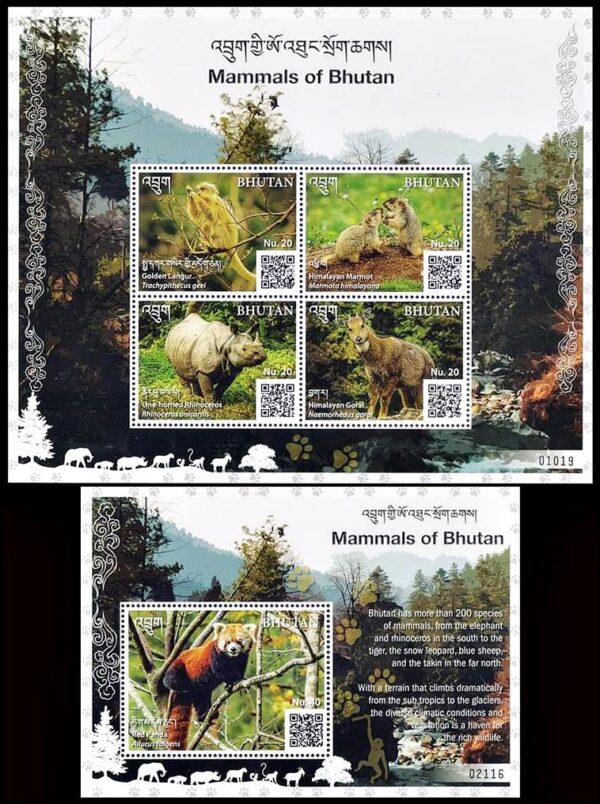 BHUTAN/STAMPS, 2019 – MAMMALS – YV 2282/85 + BF 540 – MINI SHEET + SOUV SHEET - MNH