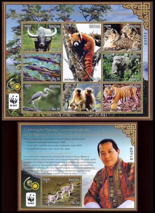 BHUTAN/SELLOS, 2015 - W.W.F. - PROTECCION DE LA NATURALEZA - FAUNA - YV 2101/8 + BF 508 - HOJITA + BLOQUE - NUEVO - MINT