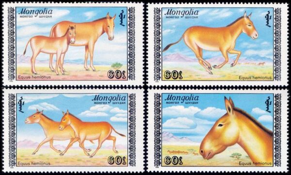 MONGOLIA/SELLOS, 1988 - FAUNA PROTEGIDA - ASNO SALVAJE ASIATICO - YV 1609/12 - 4 VALORES - NUEVO - MINT
