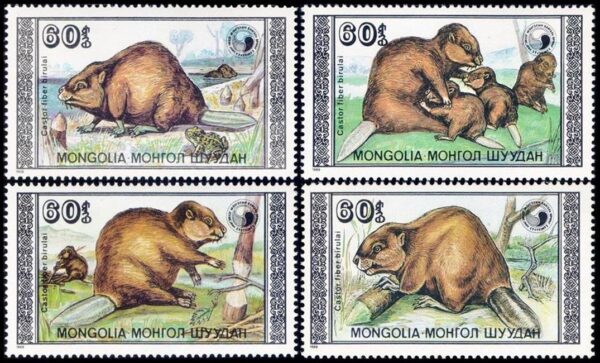 MONGOLIA/SELLOS, 1989 - FAUNA PROTEGIDA - CASTORES - YV 1632/35 - 4 VALORES - NUEVO - MINT