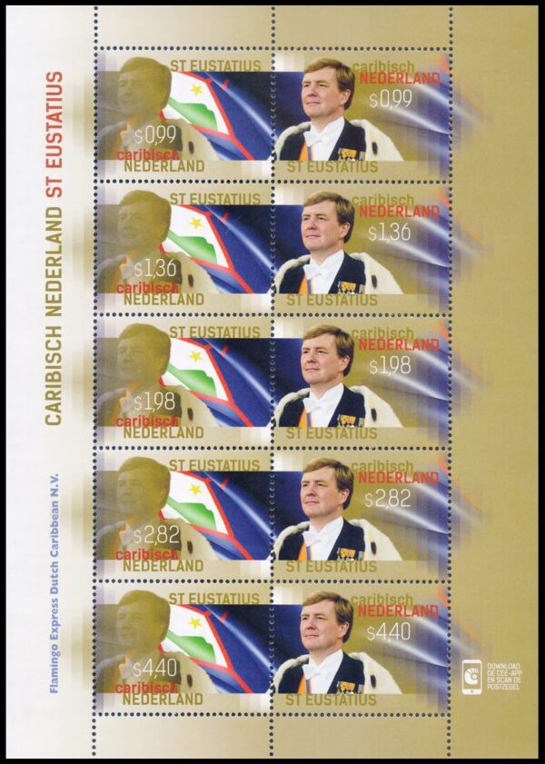 CARIBE NEERLANDES (SAN EUSTAQUIO) SELLOS, 2015 – REALEZA – GUILLERMO ALEJANDRO REY DE LOS PAISES BAJOS – 9/18 – HOJITA – NUEVO – MINT