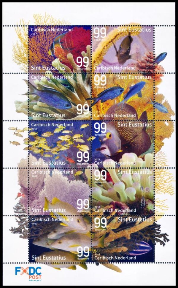 CARIBE NEERLANDES (SAN EUSTAQUIO) SELLOS, 2017 – VIDA MARINA – PECES - CORALES - TORTUGAS - YV  36/45 - HOJITA - NUEVO - MINT