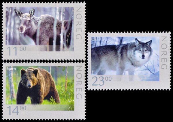 NORUEGA/SELLOS, 2008 – FAUNA SALVAJE DE NORUEGA – YV 1580/82 – 3 VALORES – NUEVO - MINT