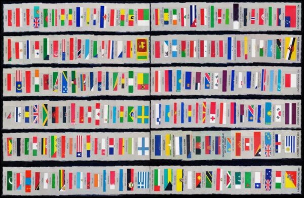 UNITED NATIONS (UN) – LOT OF 188 STAMPS – FLAGS – COMPLETE SERIES – MNH – 30% DISCOUNT OFF CATALOG PRICE