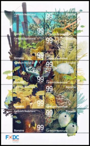 CARIBE NEERLANDES (BONAIRE) SELLOS, 2017 – VIDA MARINA – PECES - CORALES - CRUSTACEOS - YV 60/69 - HOJITA - NUEVO - MINT
