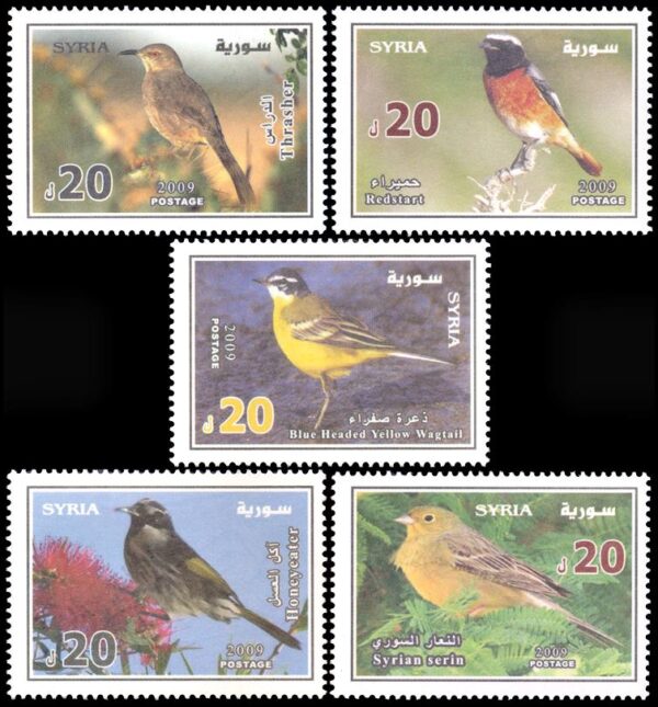 SIRIA/SELLOS, 2009 - FAUNA - AVES - YV 1414/18 - 5 VALORES - NUEVO - MINT