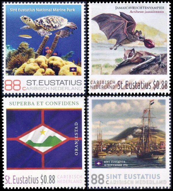 DUTCH CARIBBEAN (ST. EUSTAQUIO) STAMPS, 2016 – WILDLIFE – TURTLES – BATS – FLAG - YV 19/22 - 4 VALUES - MNH