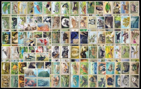 UNITED NATIONS (UN) LOT OF 176 STAMPS - FAUNA - COMPLETE SETS - NEW - MNH - 30% DISCOUNT OFF CATALOG PRICE