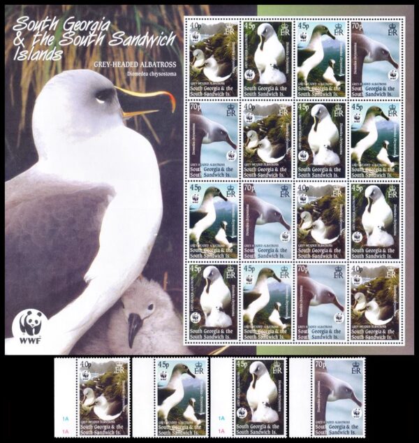 GEORGIAS DEL SUR/SELLOS, 2003 - W.W.F. PROTECCION DE LA NATURALEZA - AVES - YV 352/55  - 4 VALORES + HOJITA - NUEVO - MINT