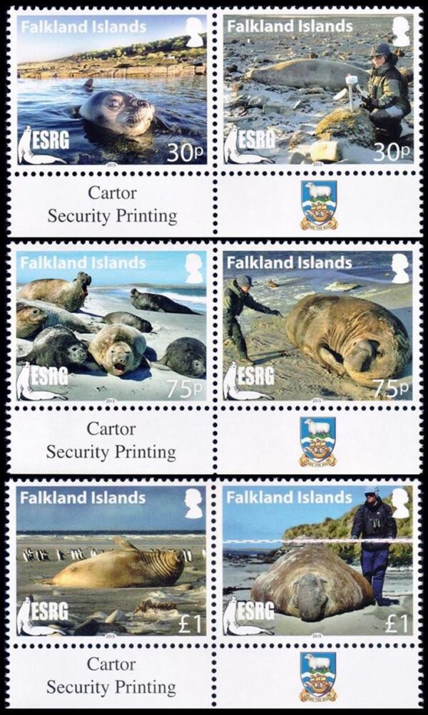 MALVINAS/SELLOS, 2015 - FAUNA MARINA - ELEFANTE DE MAR DEL SUR - YV 1213/18 - 6 VALORES - NUEVO - MINT