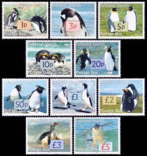 MALVINAS/SELLOS, 2005 - FAUNA - PINGUINOS - TIMBRES TAXE - YV TT 9/18 - 10 VALORES - NUEVO - MINT