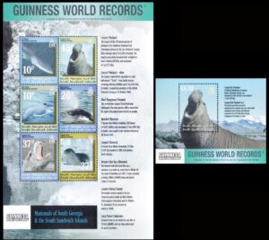 SOUTH GEORGIA/STAMPS, 2002 - MARINE MAMMALS - 338/43 + BF 12 - MINI SHEET + SOUVENIR SHEET - MNH