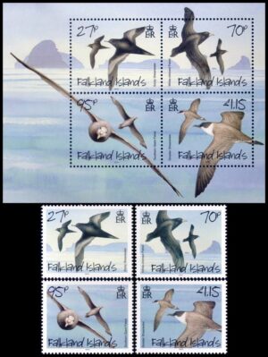 MALVINAS/SELLOS, 2010 - FAUNA - AVES MARINAS - YV 1058/61 + BF 42 - 4 VALORES + BLOQUE - NUEVO - MINT