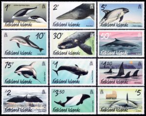 MALVINAS/SELLOS, 2012 - SELLOS ORDINARIOS - CETACEOS - BALLENAS Y DELFINES - YV 1115/26 - 12 VALORES - NUEVO - MINT
