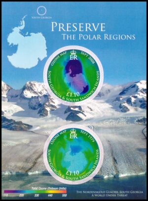 GEORGIAS DEL SUR/SELLOS, 2009 - PRESERVACION DE LAS ZONAS POLARES Y GLACIARES - MAPAS - YV BF 17 - BLOQUE - AUTOADHESIVO - NUEVO