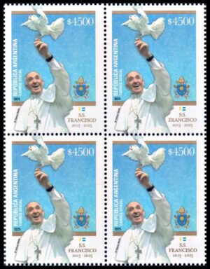 ARGENTINA/SELLOS, 2025 – S.S. PAPA FRANCISCO (2013-2015) –BLOCK DE CUATRO VALORES - NUEVO – EMITIDO EL 16 DE MAYO DE 2025