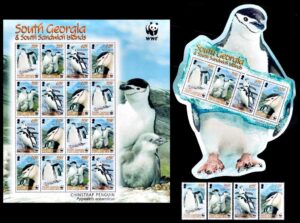 GEORGIAS DEL SUR/SELLOS, 2008 - W.W.F. - AVES - PINGUINOS BARBIJO - YV 445/48 + BF 16 - 4 VALORES + HOJA + BLOQUE - NUEVO - MINT