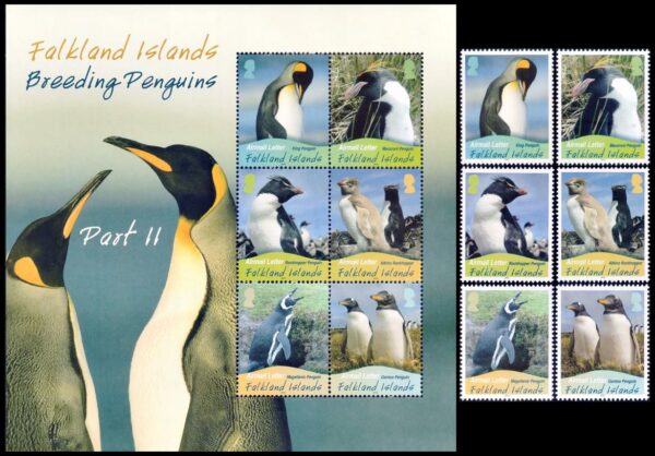 MALVINAS/SELLOS, 2010 - AVES - PINGUINOS - YV 1062/67 + BF 43 - 6 VALORES + BLOQUE - NUEVO - MINT