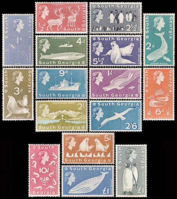 GEORGIAS DEL SUR/SELLOS, 1963-1969 - ELIZABETH II - FAUNA - YV 9/24 - 16 VALORES - NUEVO - MINT