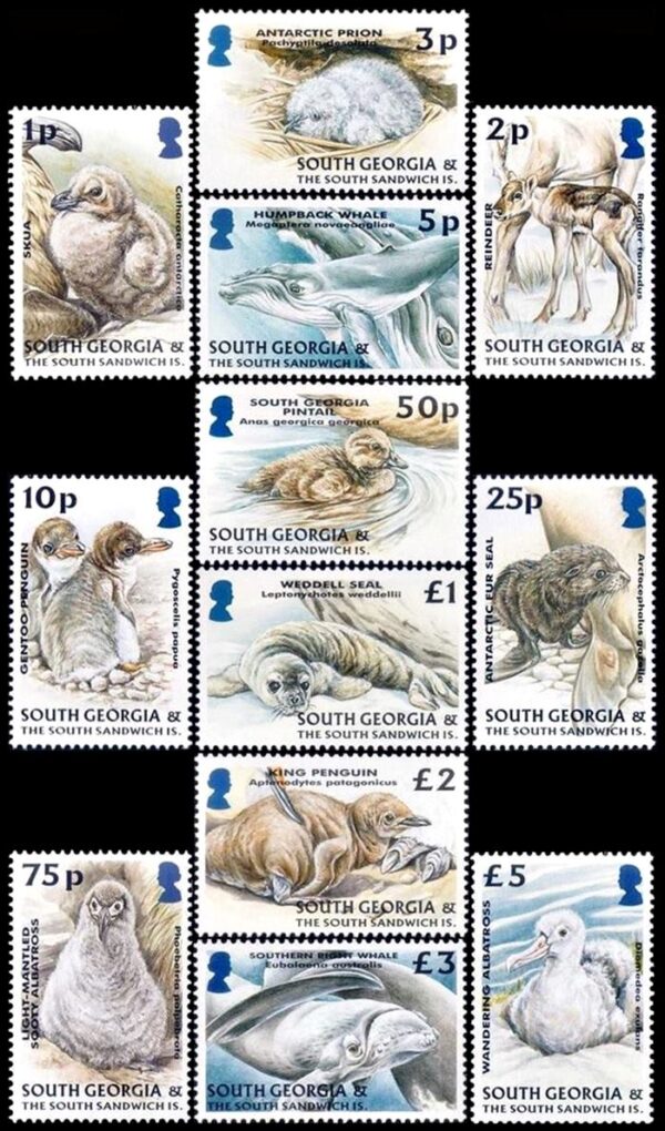 SOUTH GEORGIAS/STAMPS, 2004 - DEFINITIVES STAMPS - BABY ANIMALS - YV 381/92 - 12 VALUES - MNH