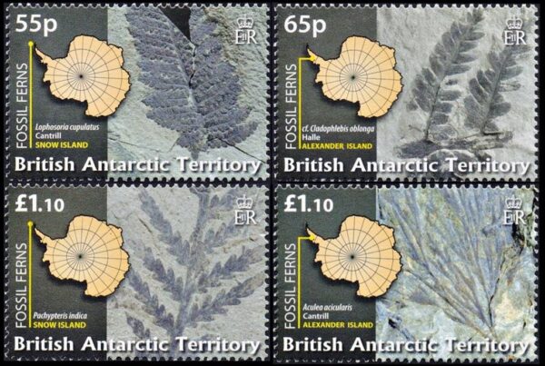 BRITISH ANTARCTICA (BAT) STAMPS, 2008 - FLORA - FOSSILS - MAPS - Y 472/75 - 4 VALUES - MNH