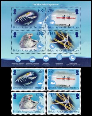 ANTARTIDA BRITANICA (BAT) SELLOS, 2021 - FAUNA MARINA - MEDIO AMBIENTE - MAPAS - YV 780/83 + BF 28 - 4 VALORES + BLOQUE - NUEVO - MINT
