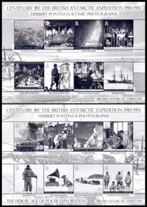 ANTARTIDA BRITANICA(BAT) SELLOS, 2010 - EXPEDICION ANTARTICA 1910-1913 - FOTOGRAFIAS - YV 508/23 - 2 HOJITAS - NUEVO - MINT