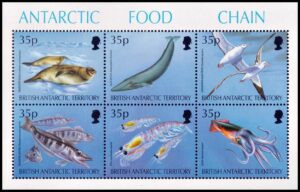 ANTARTIDA BRITANICA (BAT) SELLOS, 1994 - FAUNA MARINA - CADENA ALIMENTARIA ANTARTICA - YV 255/60 - HOJITA - NUEVO - MINT