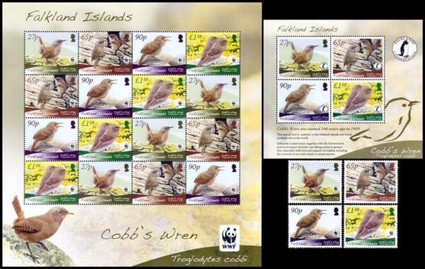 MALVINAS/STAMPS, 2009 - W.W.F. PROTECTION OF NATURE - FALKLAND WREN- YV. 1042/45 - 4 VALUES + SHEET + BLOCK - MINT