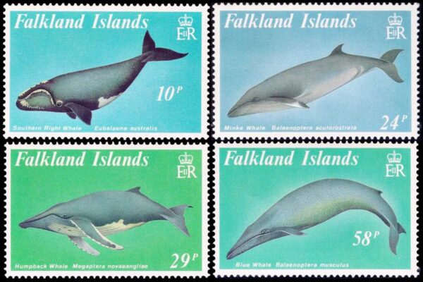 MALVINAS/SELLOS, 1989 - MAMIFEROS MARINOS - BALLENAS - YV 515/18 - 4 VALORES - NUEVO - MINT