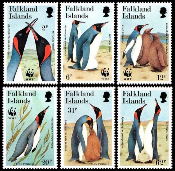 MALVINAS/SELLOS, 1991 - W.W.F. PROTECCION DE LA NATURALEZA - PINGUINO REY - YV 553/58 - 6 VALORES - NUEVO - MINT